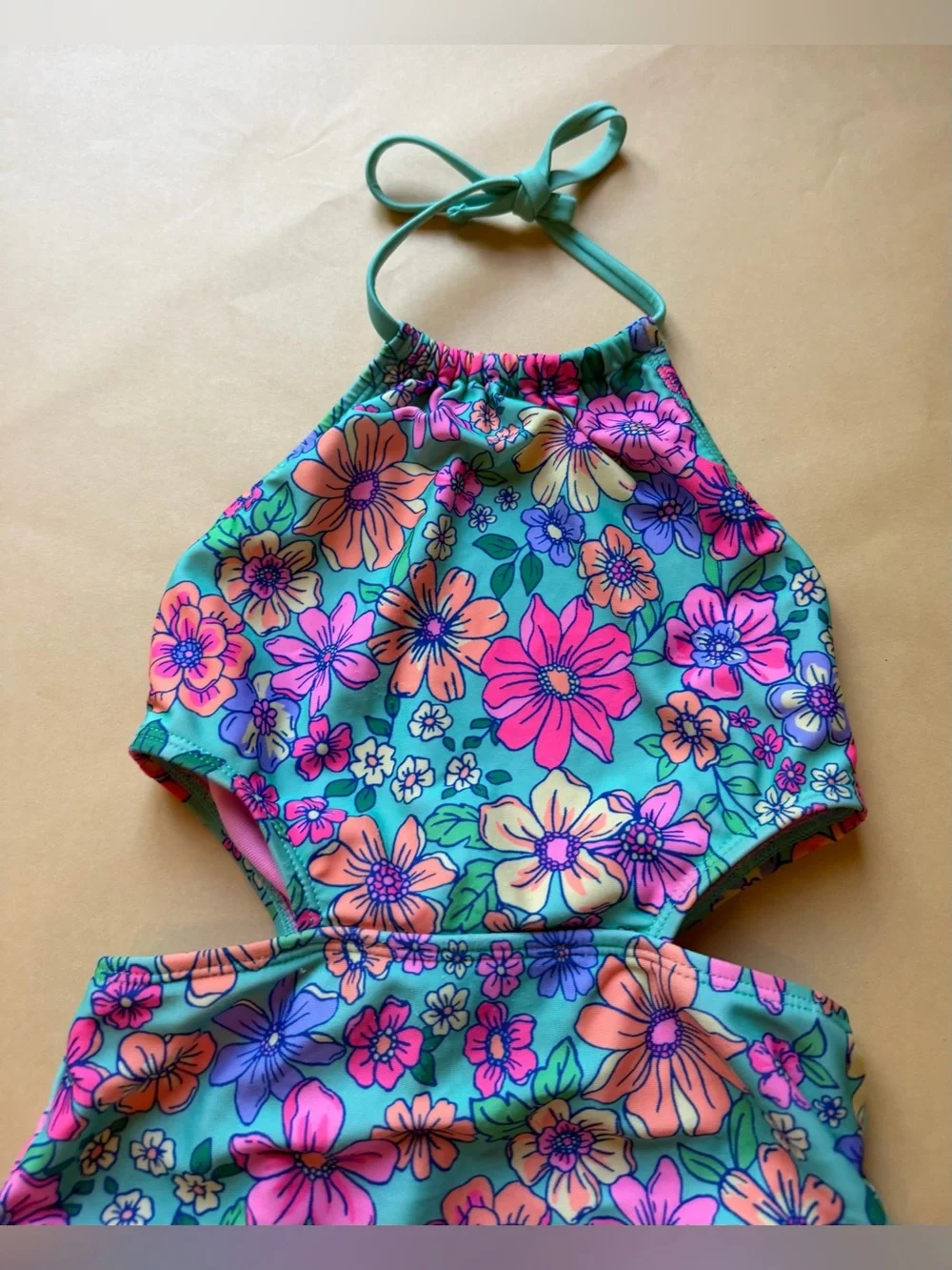 Cat & Jack Girls Size 6/7 Swimsuit Bundle Floral Cutout & Tie Dye Rash Guard